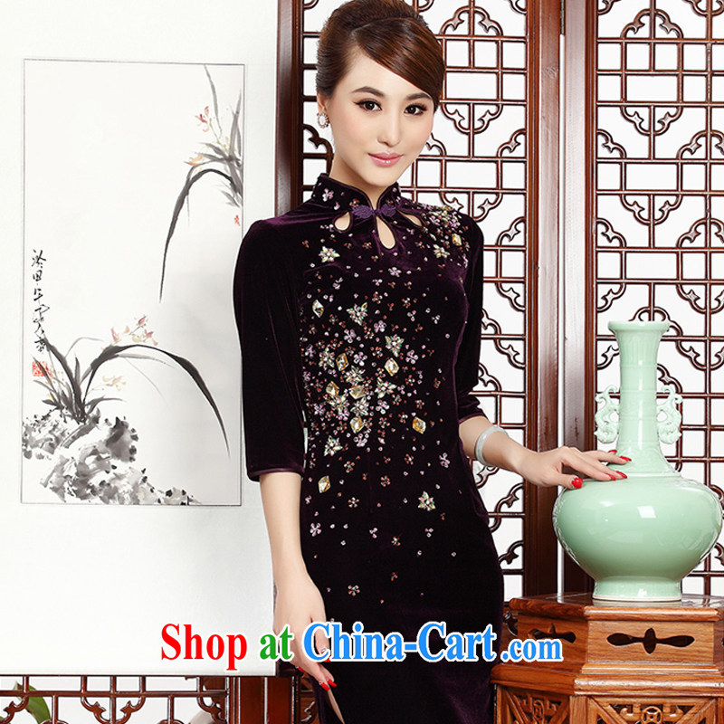 The end is really plush robes, long-sleeved short cheongsam beauty dress mother mother with wedding dress female AQE 231 purple XXXL, light (at the end) QM, shopping on the Internet