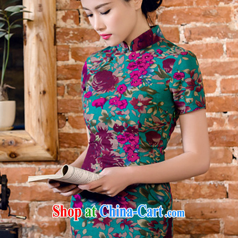 The end is the long summer dresses short sleeve cheongsam dress antique Chinese cotton the dresses Ethnic Wind women 2063 AQE Aloeswood M, shallow end (QM), online shopping