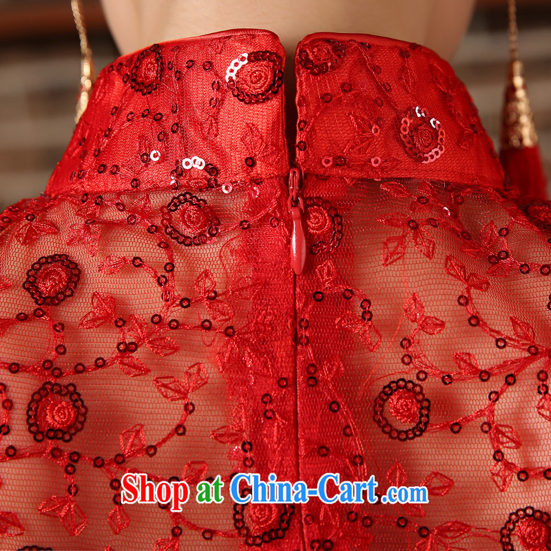 At Merlion, dresses for red bows. Chinese bride marriage yarn long beauty, dress dress short-sleeved red XXL, Diane M Qi, shopping on the Internet
