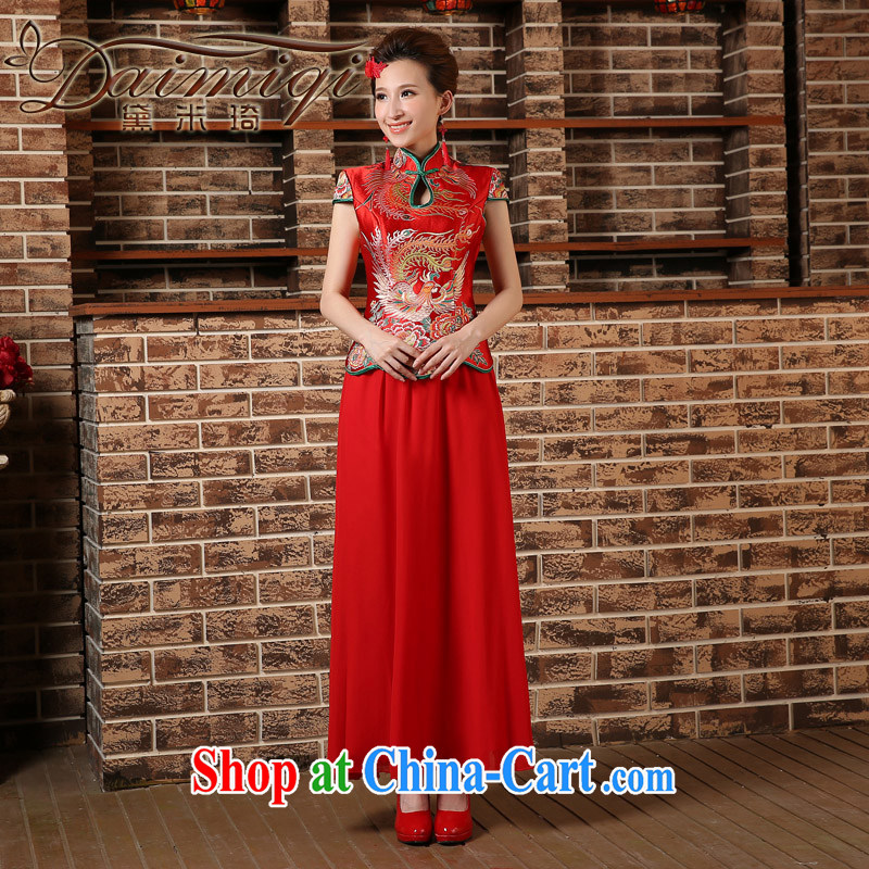 bridal dresses 2015 New Red bridal spring, short-sleeved dresses retro toast serving Chinese long cheongsam red XXL