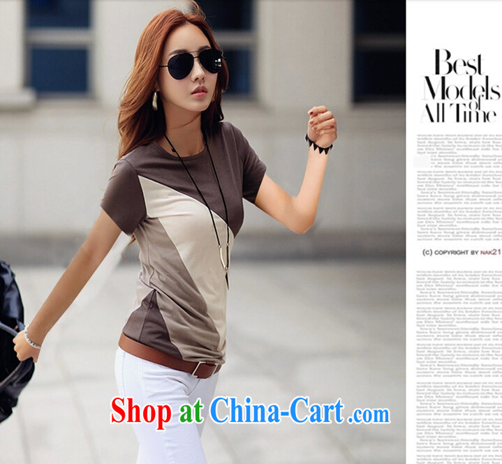 Summer new women with solid T-shirt Han version cultivating graphics thin half sleeve cotton stitching short-sleeved T-shirt woman brown XXL pictures, price, brand platters! Elections are good character, the national distribution, so why buy now enjoy more preferential! Health