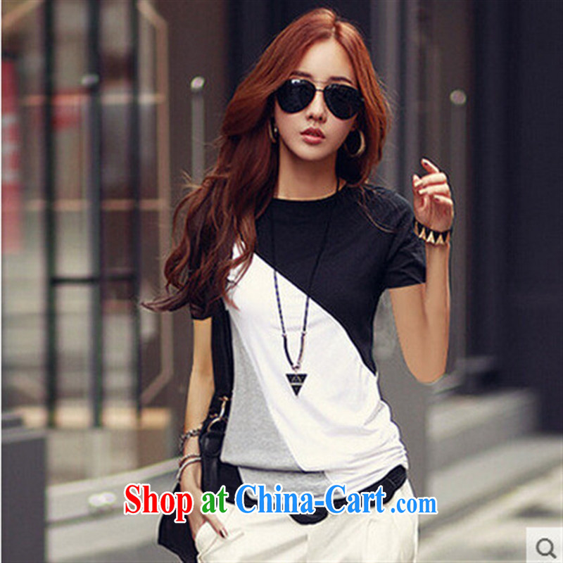 Summer new women with solid T-shirt Han version cultivating graphics thin half sleeve cotton stitching short-sleeved T-shirt woman brown XXL, American day to assemble (meitianyihuan), online shopping