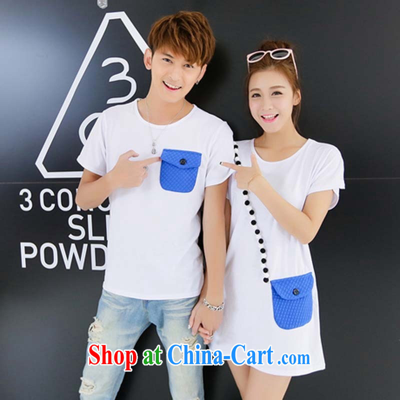 Couple the 2015 Korean new summer pocket round-collar relaxed casual men and women short-sleeved T-shirt black women are code