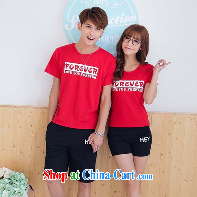 2015 couples with Summer Package short-sleeved pants seaside resort men and women half sleeve T-shirt shorts red T shirt + black trousers female L, American day to assemble (meitianyihuan), and shopping on the Internet