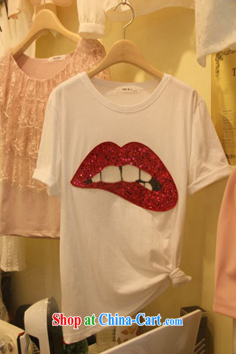 2015 new summer personality, his lips three-dimensional beads, short-sleeved shirt T red lips XL pictures, price, brand platters! Elections are good character, the national distribution, so why buy now enjoy more preferential! Health