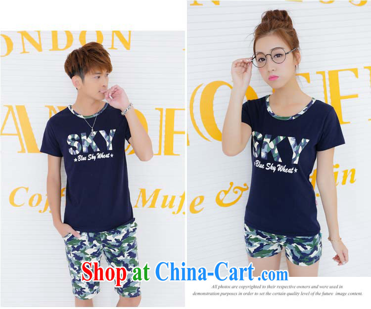 2015 summer new Couple T-shirt short sleeve with Korean Beauty couples camouflage shorts, uniform blue male XXL (T shirt + shorts) pictures, price, brand platters! Elections are good character, the national distribution, so why buy now enjoy more preferential! Health