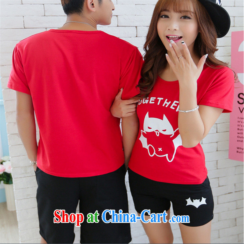 2015 Korean couples with summer men and women half sleeve kit qlz bat stamp duty short-sleeved pants on students serving red T shirt + black trousers men XXL, the US days gathered in accordance with (meitianyihuan), and, on-line shopping