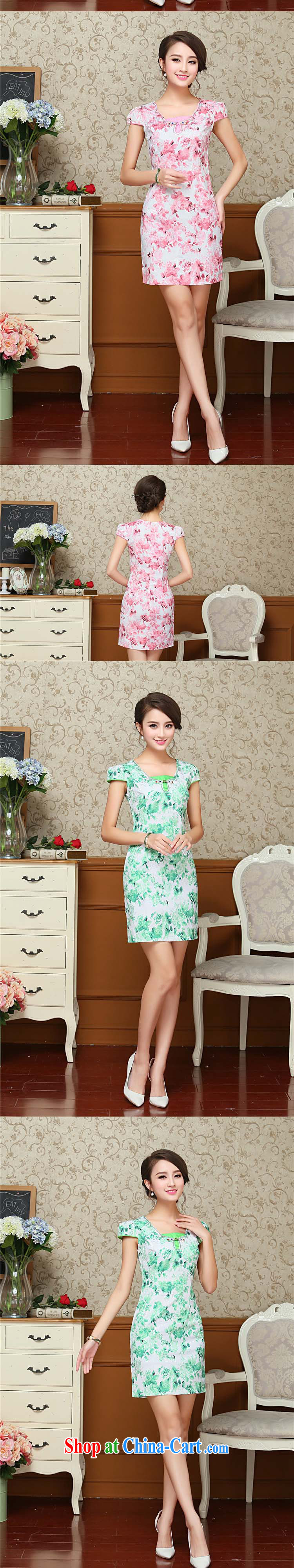 The light green floral fashion short summer dresses beauty antique dresses skirts improved daily Tang replace AQE 009 red XXL pictures, price, brand platters! Elections are good character, the national distribution, so why buy now enjoy more preferential! Health