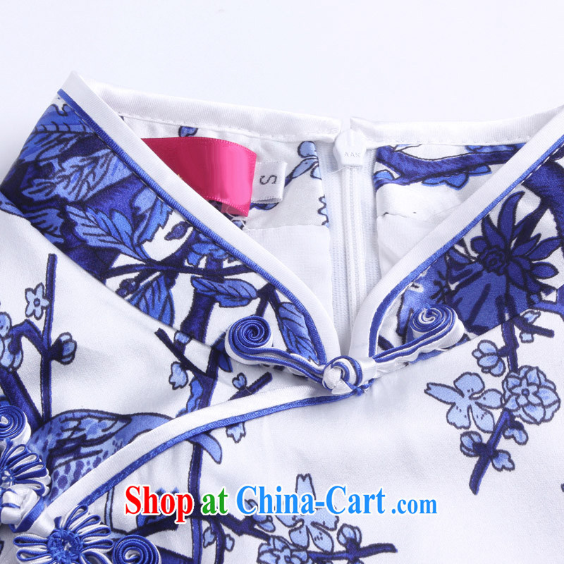 light at the retro blue and white porcelain Silk Cheongsam elegance beauty short cheongsam dress sauna Silk Dresses AQE 011 blue and white porcelain XXXL, shallow end (QM), online shopping