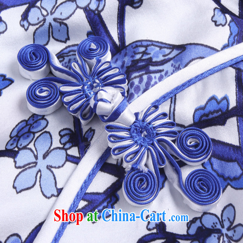 light at the retro blue and white porcelain Silk Cheongsam elegance beauty short cheongsam dress sauna Silk Dresses AQE 011 blue and white porcelain XXXL, shallow end (QM), online shopping