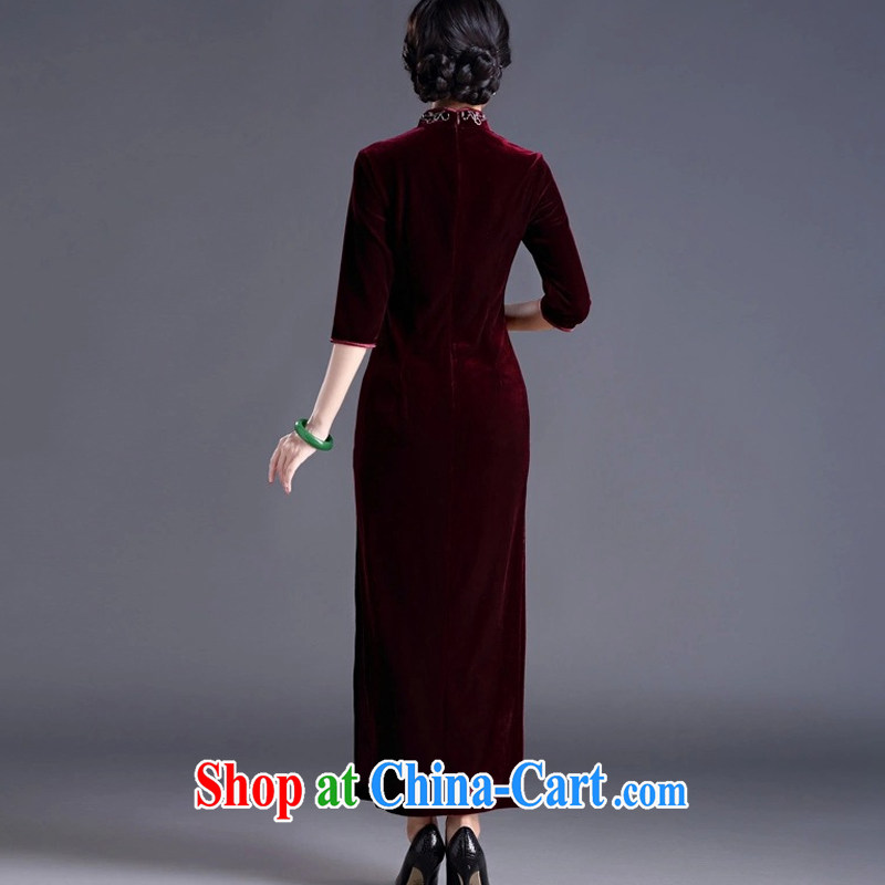 The end is cultivating the cheongsam dress code is long, the velvet cheongsam dress MOM retro wedding dress uniform toast AQE 012 wine red in XXXXL cuff, light (at the end QM), online shopping