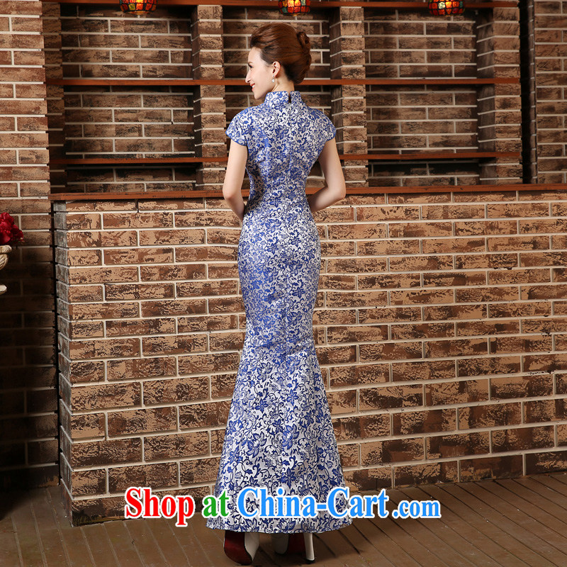 2015 spring and summer new blue and white porcelain beauty outfit crowsfoot long lace embroidery on-chip performance outfit blue XXL, Diane M Qi, shopping on the Internet