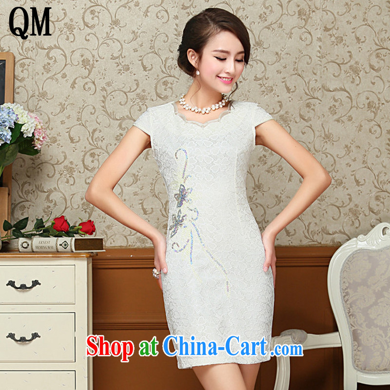 End very short lace cheongsam dress summer retro daily short-sleeved Tang replace AQE 808 white XXL