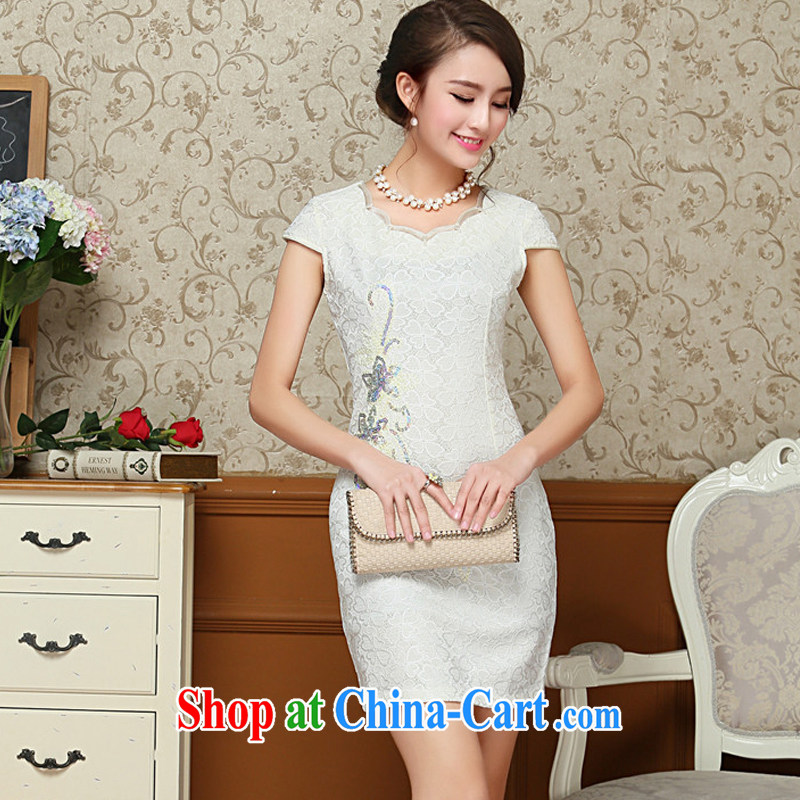 End very short lace cheongsam dress summer retro daily short-sleeved short load AQE 808 white XXL, light (at the end) QM, shopping on the Internet