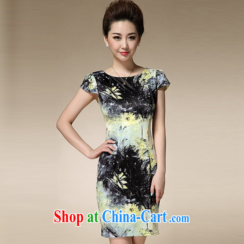 Mr Ronald ARCULLI is new National wind stamp duty round-collar short-sleeved Sau San emulation Silk Dresses beauty charm antique dresses sung lim bird 2015 delivery package mail black XXXL, Sung Lim, birds, and shopping on the Internet