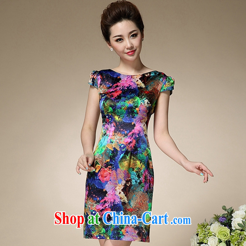 Summer New China wind stamp duty round-collar short-sleeve cultivating emulation, dresses beauty charm antique dresses sung lim bird 2015 the package mail blue XXXL Sheng Lin, birds, and shopping on the Internet