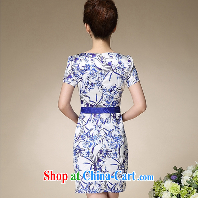 Mr Ronald ARCULLI skirts dresses female China wind blue and white porcelain stamp the waist graphics thin round-collar further skirt retro dresses sung lim bird 2015 the package mail blue XXXL Sheng Lin, birds, and shopping on the Internet