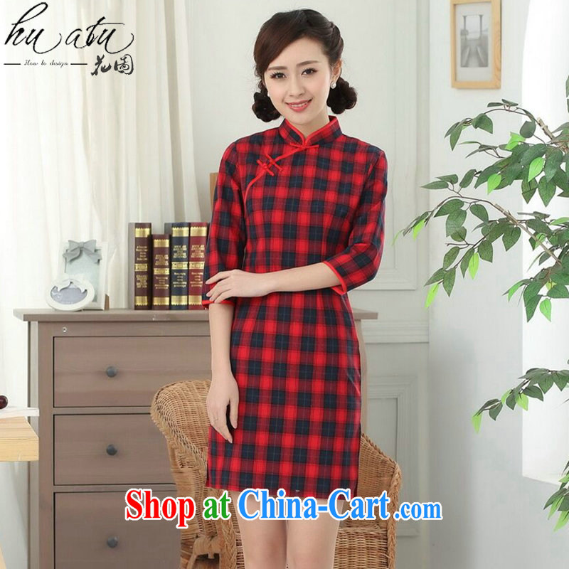 Take the Chinese qipao summer new female Chinese Korea improved, for the hard-pressed cotton plaid cuff in qipao such as map color 2 XL, spend figure, and shopping on the Internet