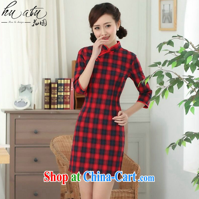 Take the Chinese qipao summer new female Chinese Korea improved, for the hard-pressed cotton plaid cuff in qipao such as map color 2 XL, spend figure, and shopping on the Internet