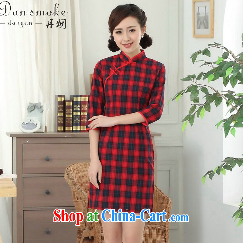 Bin Laden smoke Chinese qipao summer new female Chinese Korea improved, for the hard-pressed cotton plaid cuff in qipao such as the color 2 XL