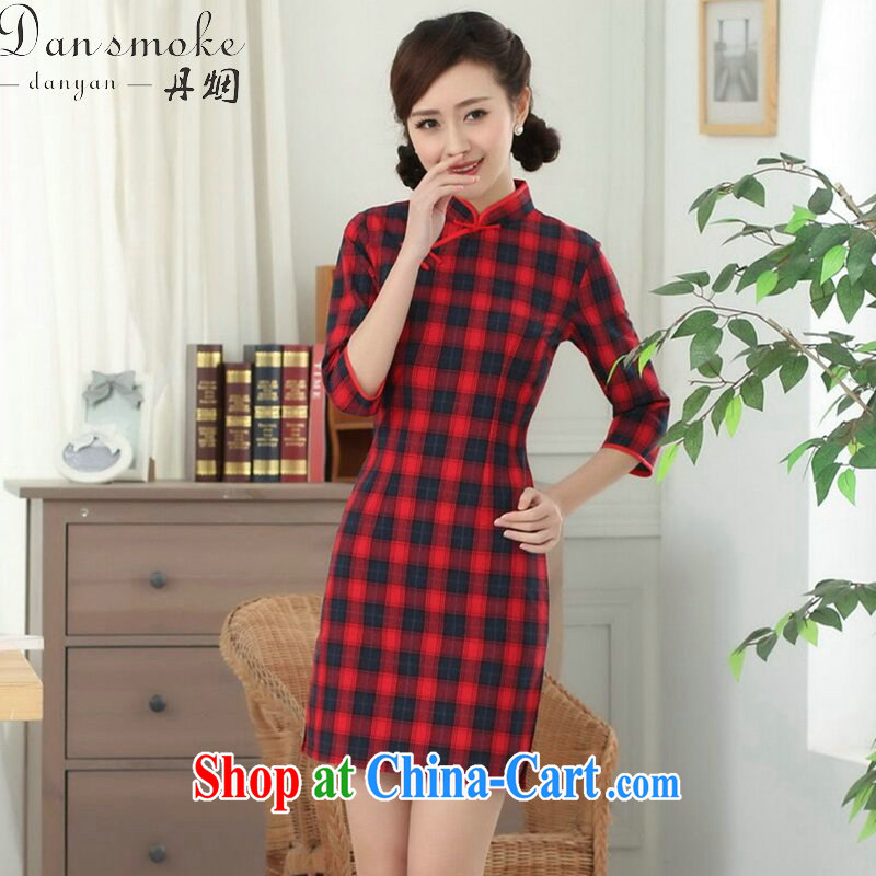 Bin Laden smoke-free Chinese qipao summer new female Chinese Korea improved, for a tight cotton plaid cuff in qipao such as the color 2 XL, Bin Laden smoke, shopping on the Internet