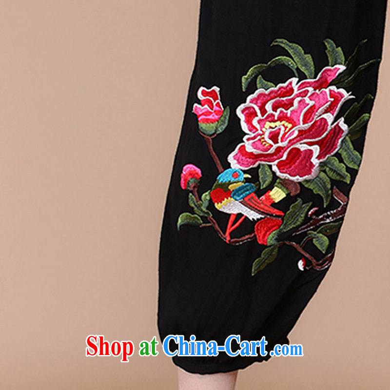 Yu Xiang Yu-na 2015 summer new mom with older 7 pants Chinese Ethnic Wind cotton embroidery has been the pants black XXL, Yu Hong-yeon (yuxiangyan), online shopping