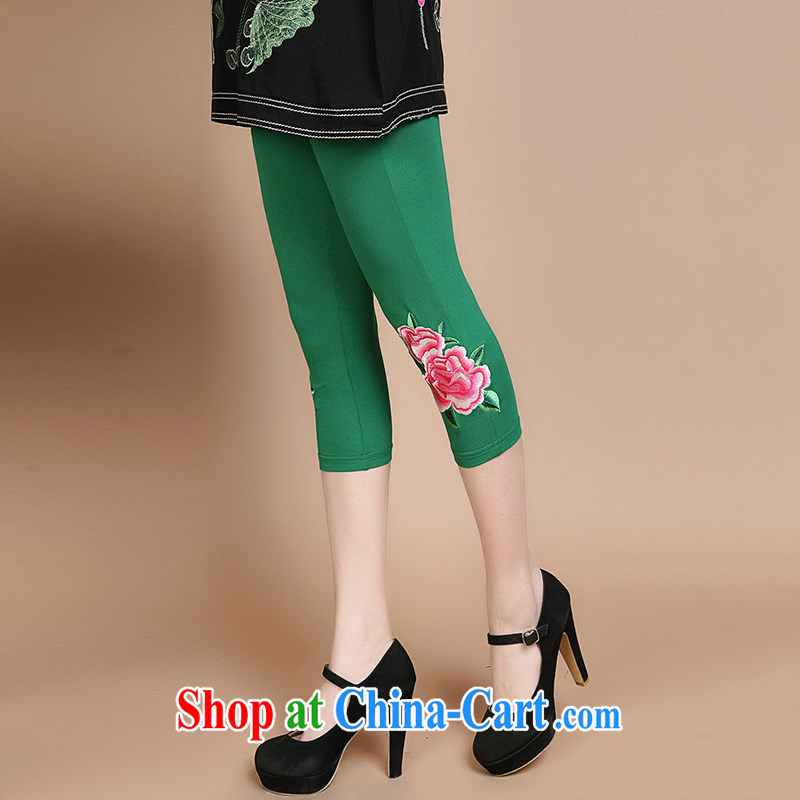 Yu Hong-yeon summer 2015 new cotton embroidered tight 100 ground castor tight solid pants female Green XXXL