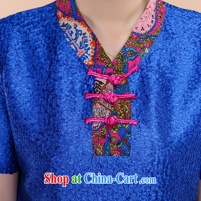 Yu Xiang Yu-na 2015 spring and summer new high-end silk wrinkled MOM load the code short-sleeved T-shirt blue XL, Yu Hong-yeon (yuxiangyan), online shopping
