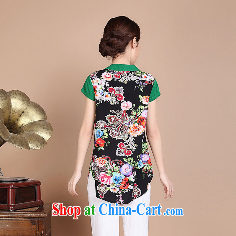 Yu Xiang Yu-na 2015 summer new Yunnan ethnic wind mother with cotton the stereo trim short sleeves large code T cuff female Green L, Yu Hong-yeon (yuxiangyan), online shopping