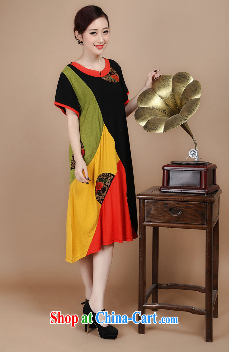 Yu Xiang Yu-na 2015 summer new, older women with Chinese cotton jacquard large code spell-color short-sleeved dresses green L pictures, price, brand platters! Elections are good character, the national distribution, so why buy now enjoy more preferential! Health