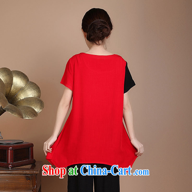 Yu Xiang Yu-na 2015 summer new Ethnic Wind maximum, Mom loaded the cotton embroidery stitching a short-sleeved shirt T female Red XXXL, Yu Hong-yeon (yuxiangyan), online shopping