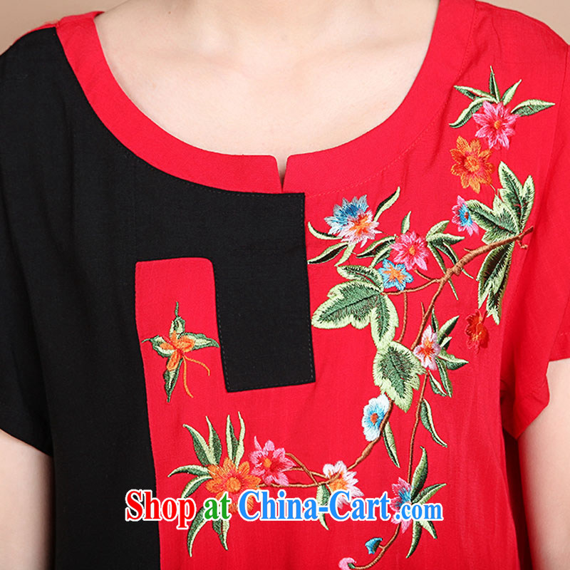 Yu Xiang Yu-na 2015 summer new Ethnic Wind maximum, Mom loaded the cotton embroidery stitching a short-sleeved shirt T female Red XXXL, Yu Hong-yeon (yuxiangyan), online shopping