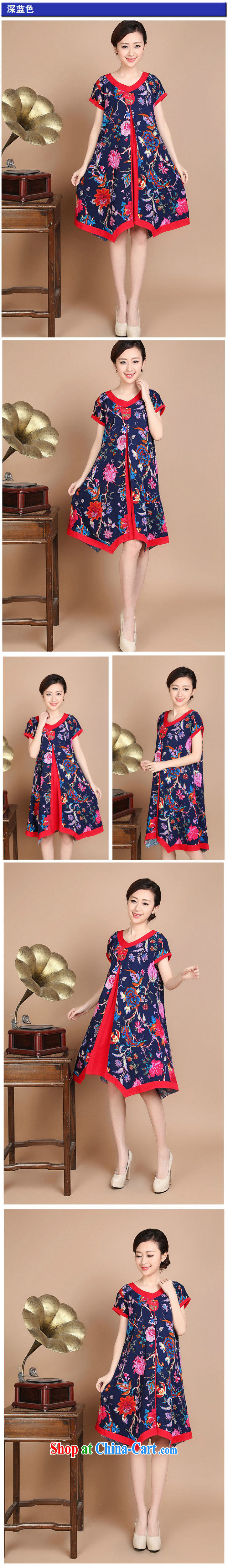 Yu Hong-yeon summer 2015 New National wind in older women stitching retro cotton stamp duty, long dress dark blue XL pictures, price, brand platters! Elections are good character, the national distribution, so why buy now enjoy more preferential! Health