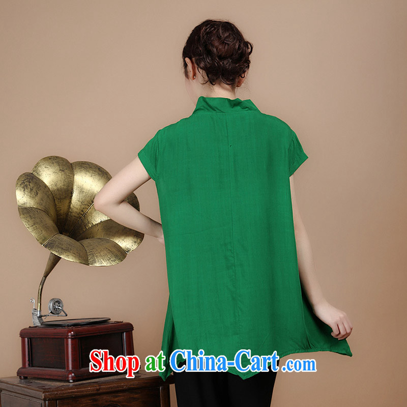 Yu Hong-yeon, the Summer retro Peacock embroidery Tang fitted T-shirt loose the code cotton T-shirts female black XXXL, Yu Hong-yeon (yuxiangyan), online shopping