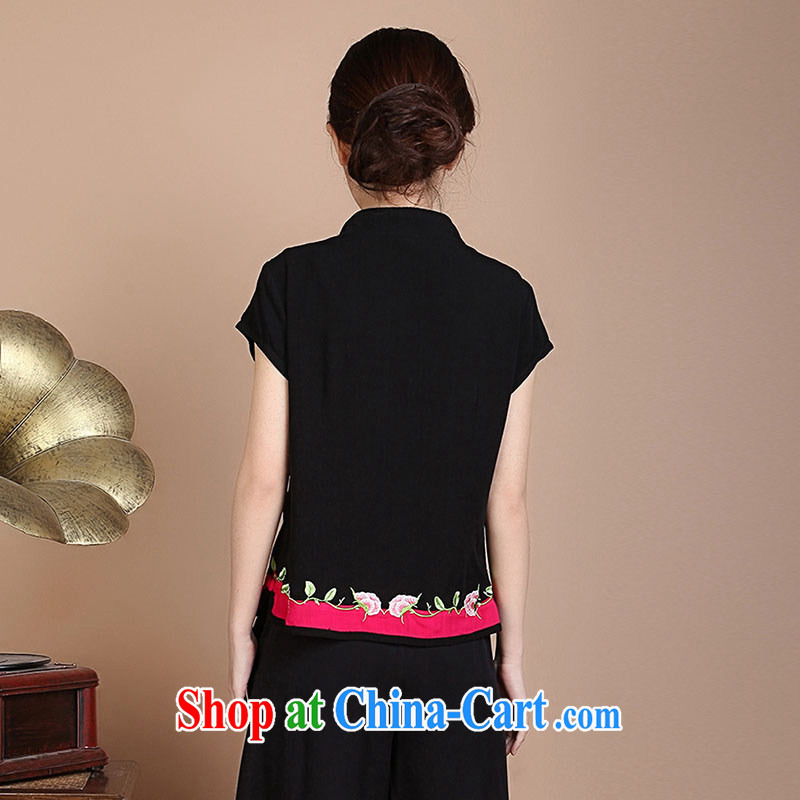 Yu Xiang Yu-na summer, older women with her mother Tang with embroidered jacket National wind is withholding the code T shirts on T-shirt shirt black XL, Yu Hong-yeon (yuxiangyan), shopping on the Internet