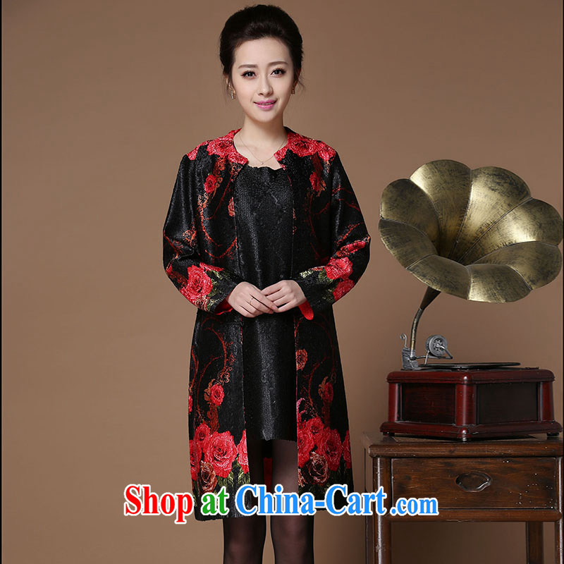 Yu Xiang Yu-na 2015 spring women's coats high quality large code stamp silk wrinkled collars retro Tang in long windbreaker black L