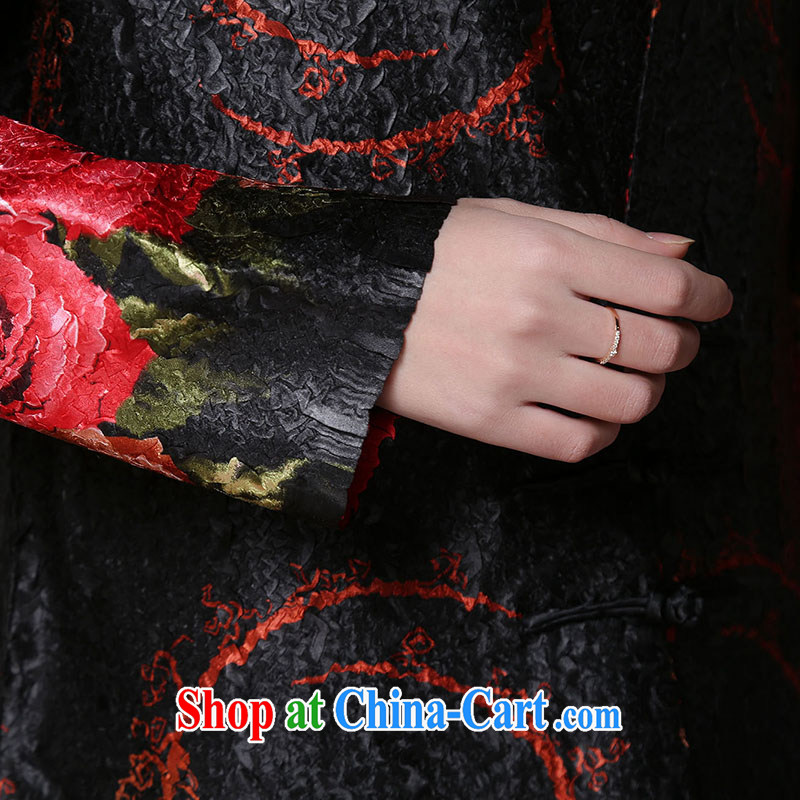 Yu Xiang Yu-na 2015 spring women's coats high quality large code stamp silk wrinkled collars retro Tang in long windbreaker black L, Yu Hong-yeon (yuxiangyan), online shopping