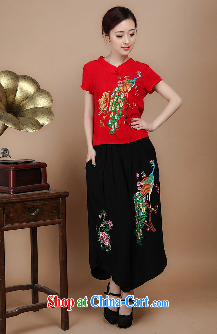 Yu Hong-yeon in 2015 older summer new, 7 female trousers Elasticated waist cotton embroidered Ethnic Wind large skirts trousers black M pictures, price, brand platters! Elections are good character, the national distribution, so why buy now enjoy more preferential! Health