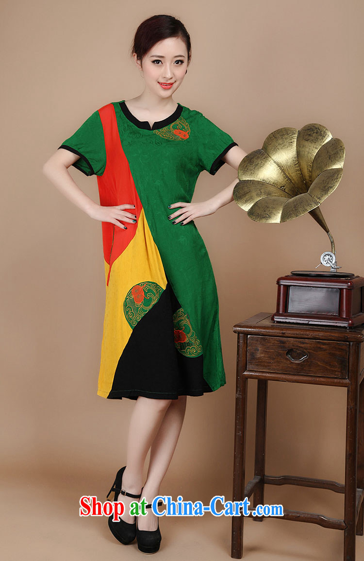 The Timorese Connie 2015 summer new, older women with Chinese cotton jacquard large code spell-color short-sleeved dresses green L pictures, price, brand platters! Elections are good character, the national distribution, so why buy now enjoy more preferential! Health