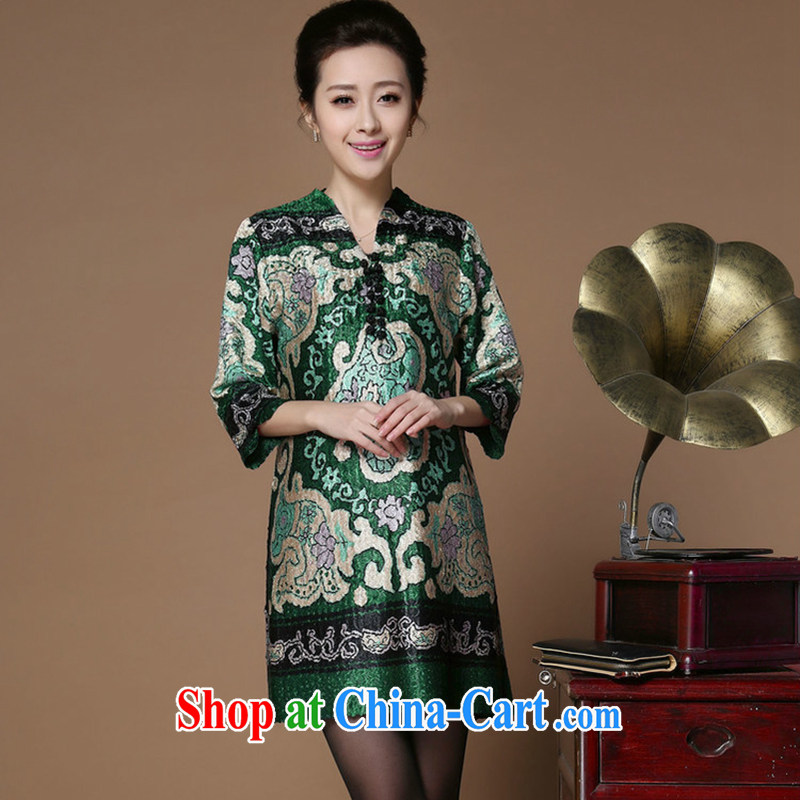 The Timorese Connie 2015 spring and summer New Tang on the code is silk wrinkled, long, 5 sub-sleeved jacket green XXXL, the Timorese Connie, shopping on the Internet