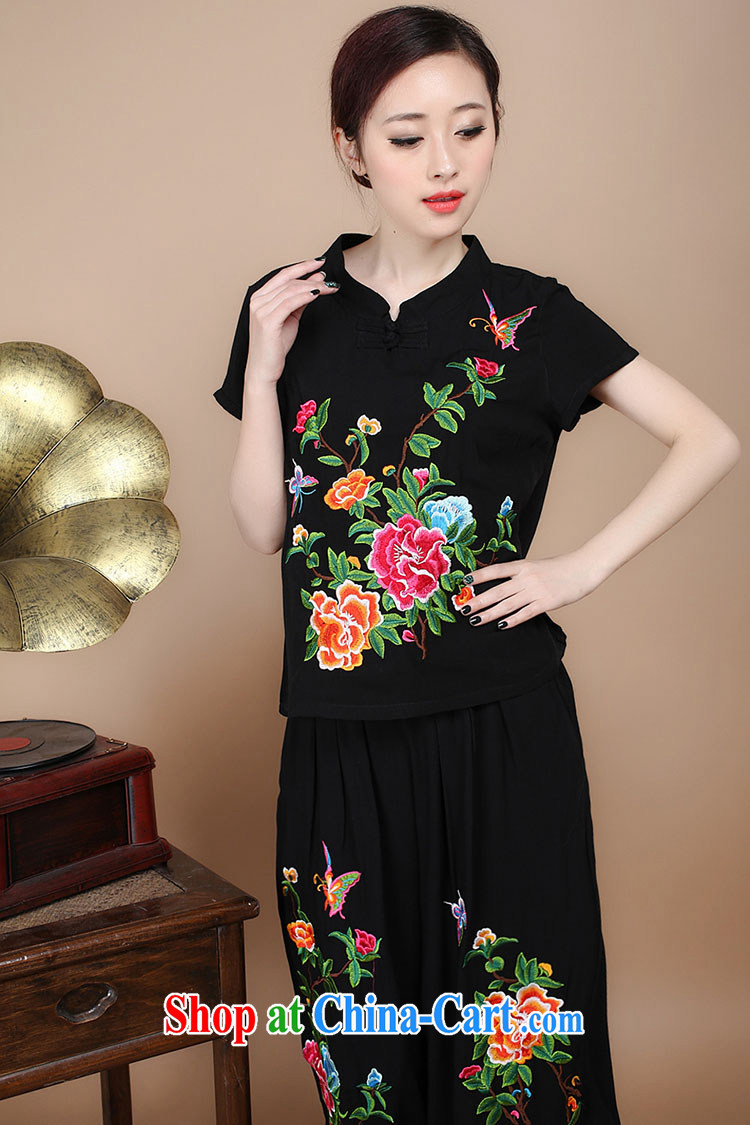 The Timor Ms. Anne Tang replace summer T-shirt retro embroidery t-shirt large, cotton the ethnic wind loose T-shirts female black XXL pictures, price, brand platters! Elections are good character, the national distribution, so why buy now enjoy more preferential! Health