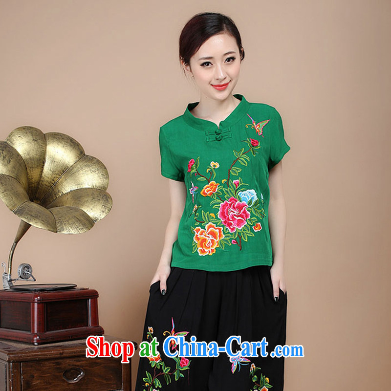 The Timor Ms. Anne Tang with summer T-shirt retro embroidery t-shirt large, cotton the ethnic wind loose T-shirts female black XXL, the Timorese Connie, and shopping on the Internet