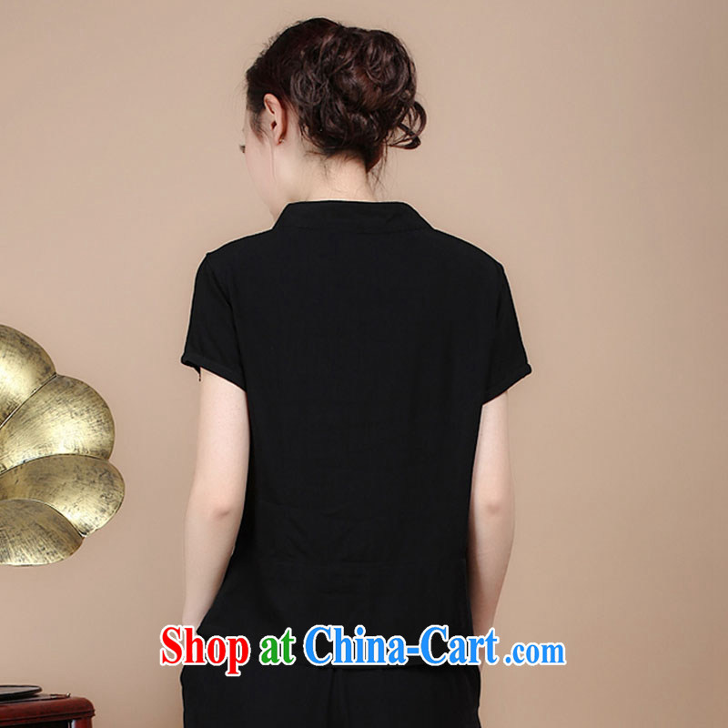 The Timor Ms. Anne Tang with summer T-shirt retro embroidery t-shirt large, cotton the ethnic wind loose T-shirts female black XXL, the Timorese Connie, and shopping on the Internet