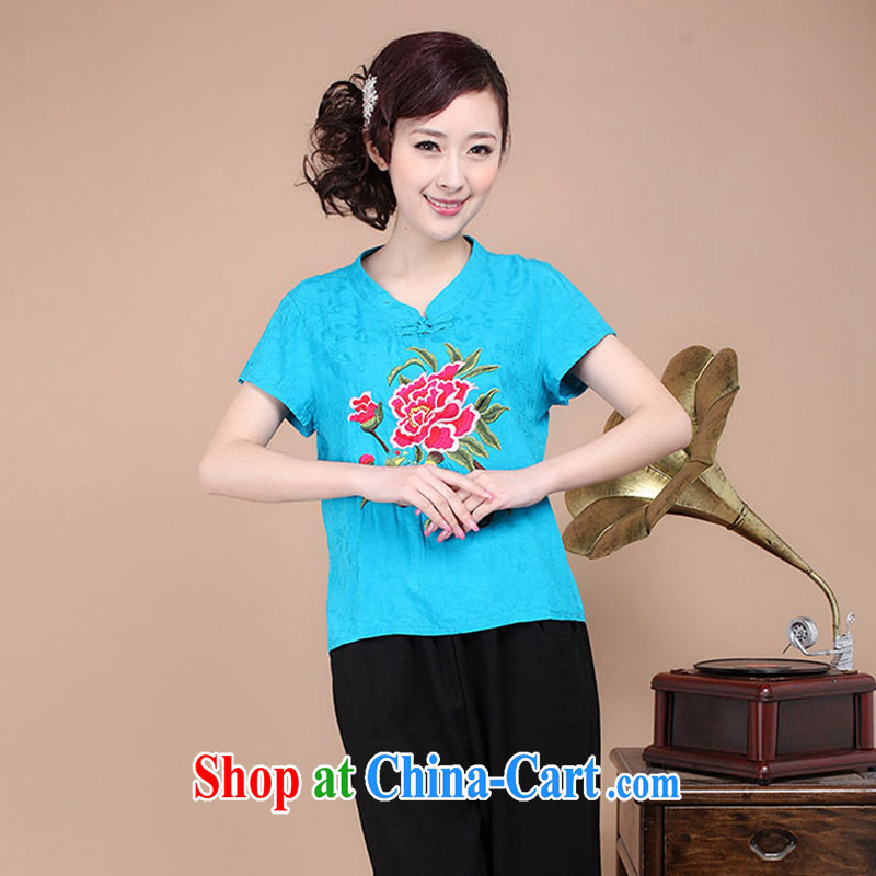 The Timorese Connie 2015 New National wind ladies summer embroidery antique style Chinese beauty T-shirt cool embroidered short sleeved T-shirt yellow XXL, the Timorese Connie, shopping on the Internet