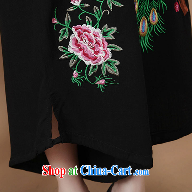 The Timorese Connie in 2015 older summer new, 7 female trousers Elasticated waist cotton embroidered Ethnic Wind large skirts trousers black M, the Timorese Connie, shopping on the Internet