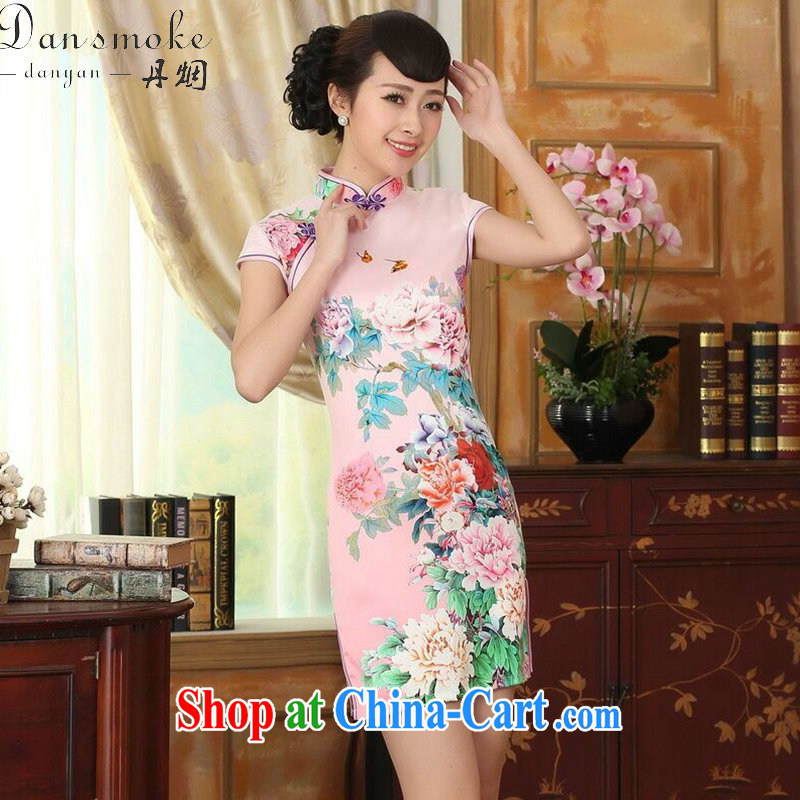 Bin Laden smoke summer new female cheongsam Chinese Chinese improved, for a tight Peony silk short cheongsam dress such as the color 2 XL, Bin Laden smoke, shopping on the Internet