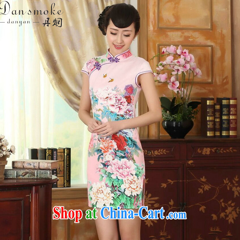 Bin Laden smoke summer new female cheongsam Chinese Chinese improved, for a tight Peony silk short cheongsam dress such as the color 2 XL, Bin Laden smoke, shopping on the Internet
