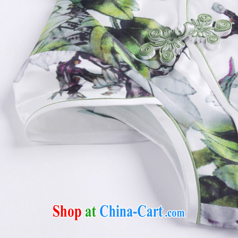 light at the 2015 summer, the heavy Silk Cheongsam dress retro cultivating short-sleeved sauna Silk Cheongsam dress AQE 013 green XXL, shallow end (QM), online shopping