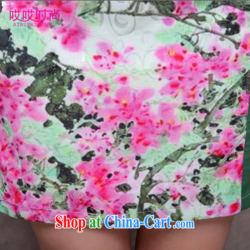 Ah, ah, stylish 2015 summer new female fashion ethnic wind retro beauty graphics thin cheongsam 9906 #green XL Ah, ah, fashion, online shopping
