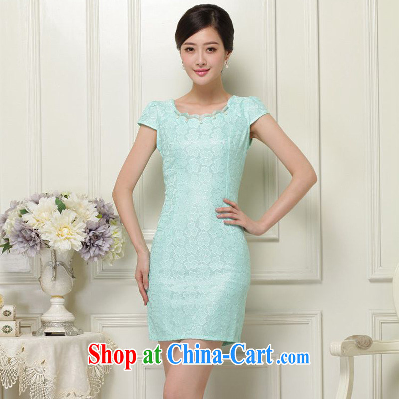 JA the 2015 summer on the new lady improved cheongsam lace short sleeves are not the rules for cultivating short cheongsam Chinese JAYT - 37 green XL